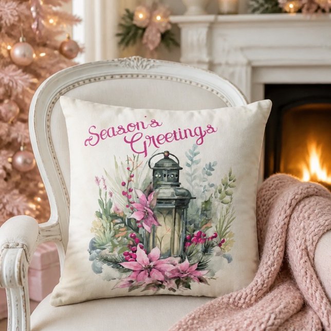 Coussin Vœux de la saison Lanterne de Noël à l'aquarelle (Créateur téléchargé)