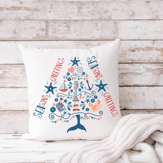 Coussin Vœux de Noël Arbre Nauticale Côtière (Créateur téléchargé)