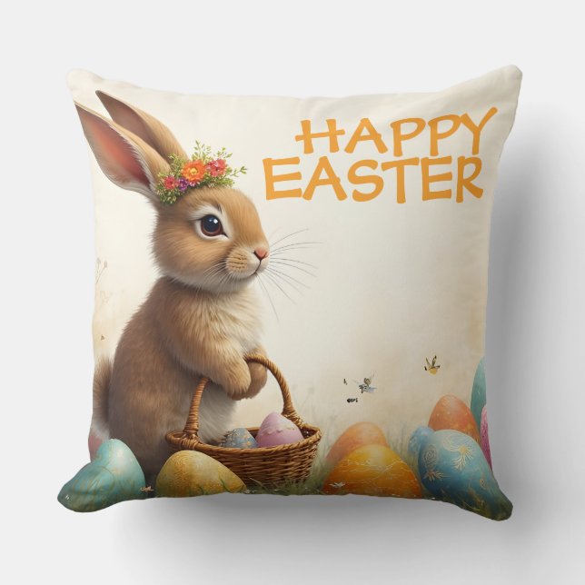 Coussin Vœux de printemps du lapin de Pâques (Recto)