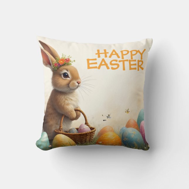 Coussin Vœux de printemps du lapin de Pâques (Recto)