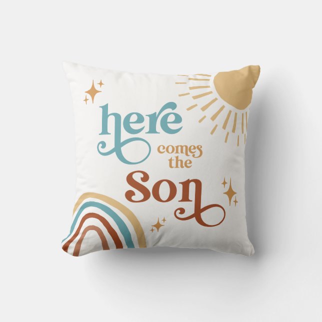 Coussin Voici le Baby shower garçon Son Sunshine (Recto)