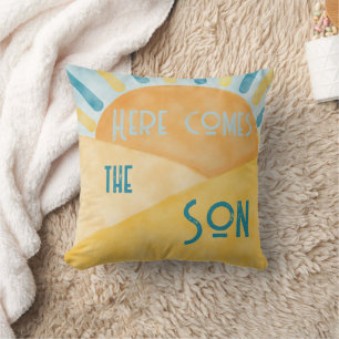 Coussin Voici Son Sunshine Blue Ray Boy Baby shower