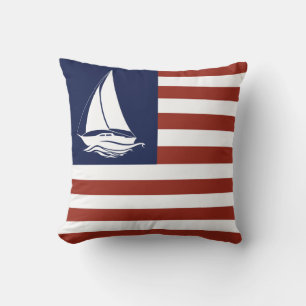 Coussin Voile blanc nautique bateau/rayure drapeau américa