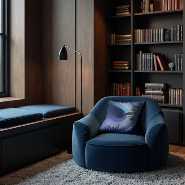 Coussin Voile céleste - L'Aurora Lumineuse (Luminous Aurora Pillow. Serene cosmic swirl for a modern, sophisticated reading nook.)