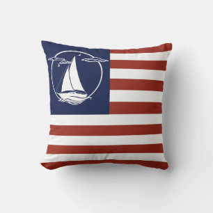 Coussin Voilier blanc nautique/Bande du drapeau américain