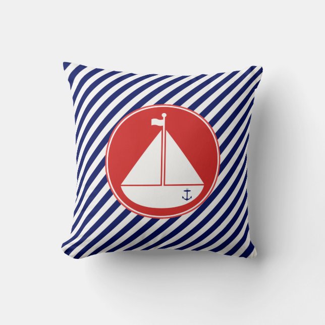 Coussin Voilier bleu et rouge (Recto)
