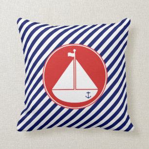 Coussin Voilier bleu et rouge