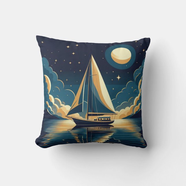 Coussin Voilier la nuit (Recto)