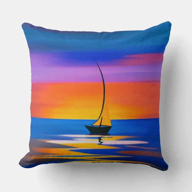 Coussin Voilier sur des eaux calmes durant un coucher de s (Recto)