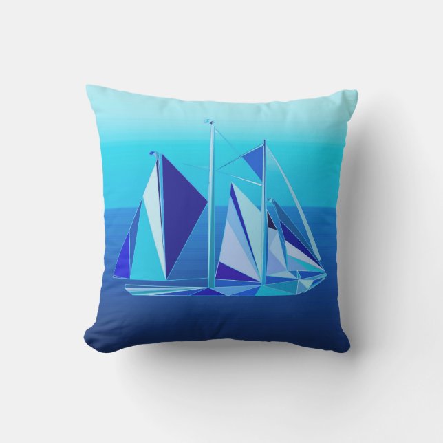 Coussin Voilier/yacht géométriques modernes, bleu de (Recto)