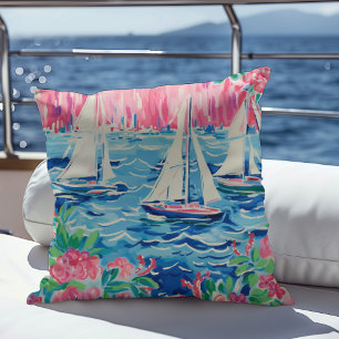 Coussin Voiliers à l'aquarelle Fleurs roses Préparé Coasta