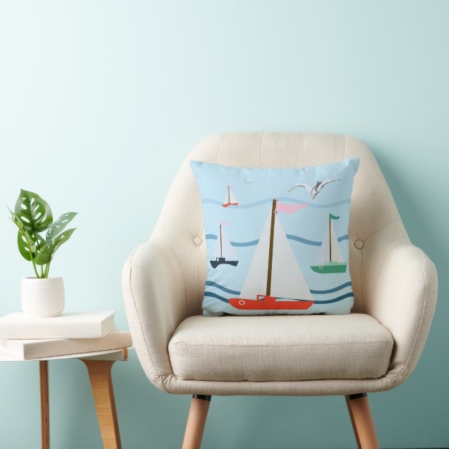 Coussin Voiliers, mouettes, vagues océaniques (Chaise)
