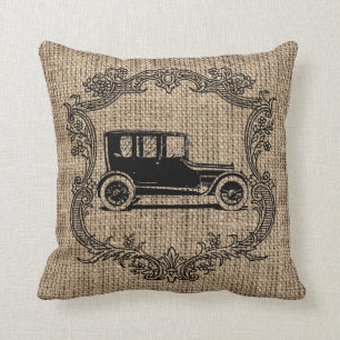 Coussin Voiture ancienne en toile de jute
