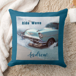 Coussin Voiture Aqua Vintage "Ride The Wave" Citation Océa