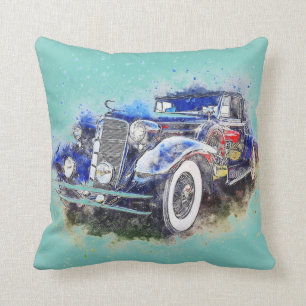 Coussin Voiture bleue vintage