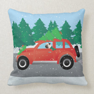 Coussin Voiture de carlin avec arbre de Noël en haut