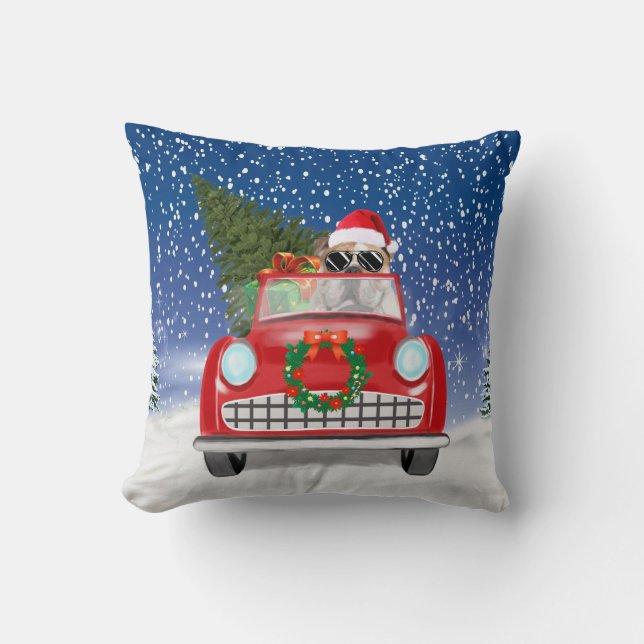Coussin Voiture De Conduite De Bulldog Anglais En Noël De  (Recto)