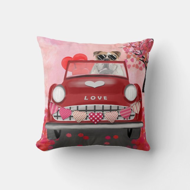 Coussin Voiture de conduite de Bulldog avec Coeurs Valenti (Recto)