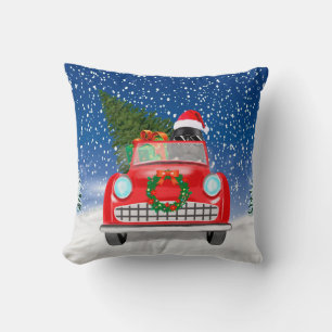 Coussin Voiture De Conduite De Chien De Terre-Neuve À Noël