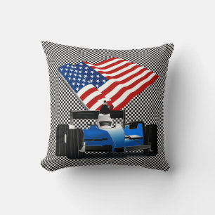 Coussin Voiture de course avec drapeau américain