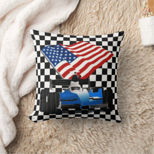 Coussin Voiture de course avec drapeau américain