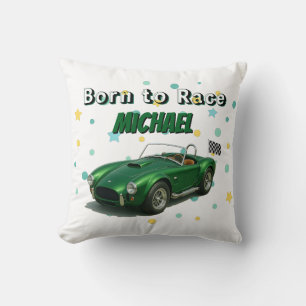 Coussin Voiture de course verte de fête d'anniversaire 10 