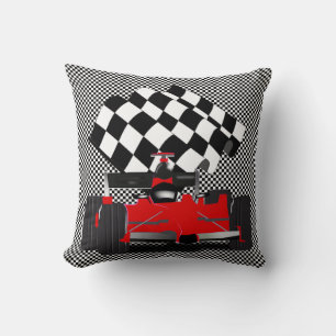 Coussin Voiture Red Race avec drapeau À damiers