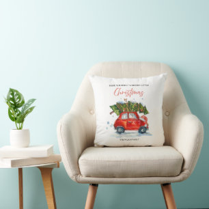 Coussin Voiture rouge de Noël et arbre