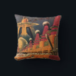 Coussin Voiture volant vintage de science fiction futurist<br><div class="desc">illustration vintage image de science-fiction voyage et transport avec un livre classique retro sci fi milieu urbain avec une ville de l'avenir. Les bâtiments architecturaux sont en forme de cônes et les véhicules volent dans le ciel comme des oiseaux tandis que la foule se déplace à travers la métropole.</div>