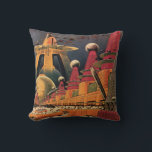 Coussin Voiture volant vintage de science fiction futurist<br><div class="desc">illustration vintage image de science-fiction voyage et transport avec un livre classique retro sci fi milieu urbain avec une ville de l'avenir. Les bâtiments architecturaux sont en forme de cônes et les véhicules volent dans le ciel comme des oiseaux tandis que la foule se déplace à travers la métropole.</div>