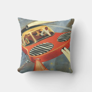 Coussin Voiture volante futuriste de science-fiction vinta