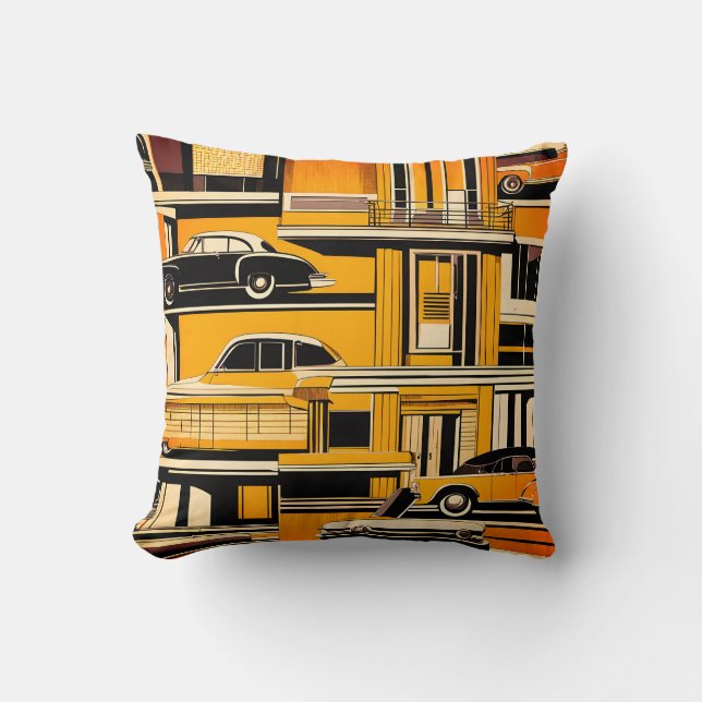 Coussin Voitures Rétro Géométrique Moutarde Milieu de Sièc (Recto)