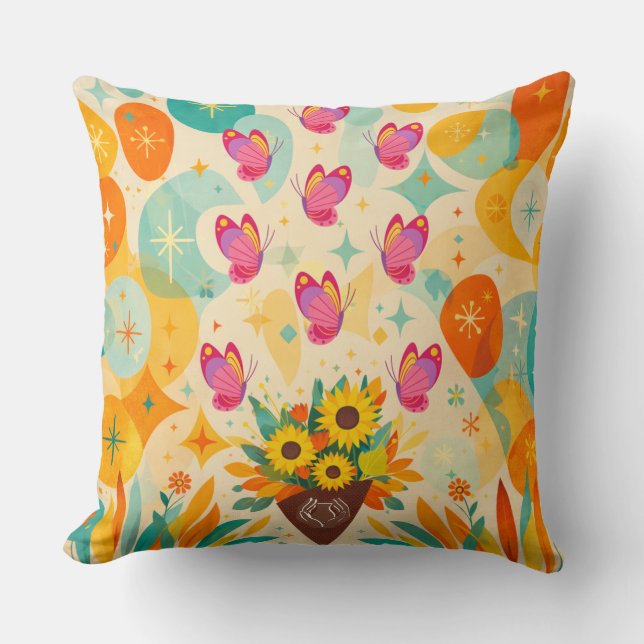 Coussin Vol de Pétales de Milieu de Siècle (Recto)