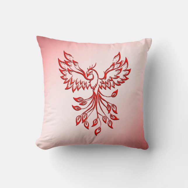 Coussin Vol d'un Phénix Rouge sur Rose (Recto)
