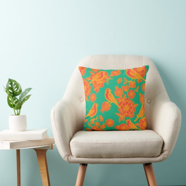 Coussin Vol Soft Pink 🌸 Oiseau Floral (Chaise)