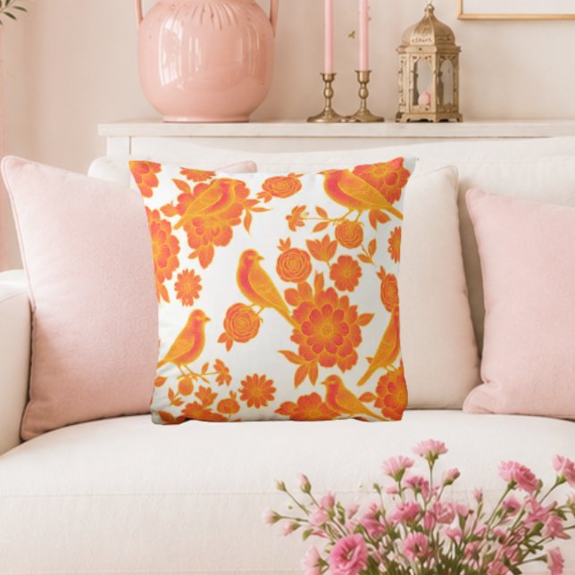 Coussin Vol Soft Rose 🌸 Oiseau Floral (Créateur téléchargé)