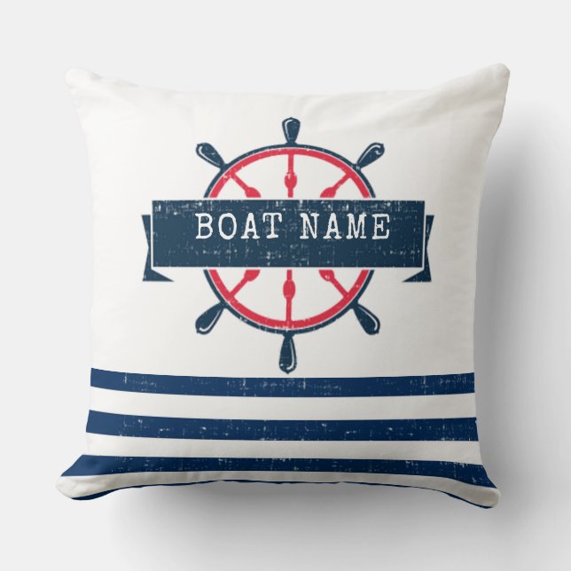 Coussin Volant de bateau nautique, rayures bleu marine (Recto)