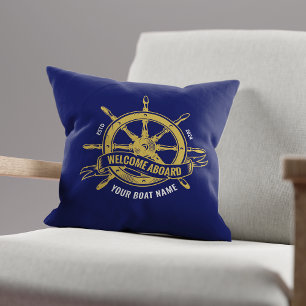 Coussin Volant de navire nautique Bienvenue à bord Navy Bl