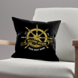 Coussin Volant de Navire Nautique Bienvenue à Bord Noir &