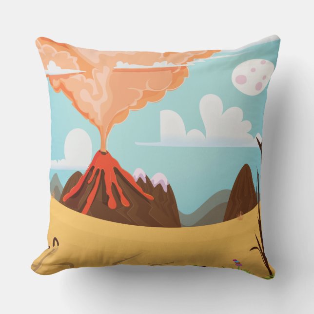 Coussin Volcan de dessin animé en éruption (Recto)