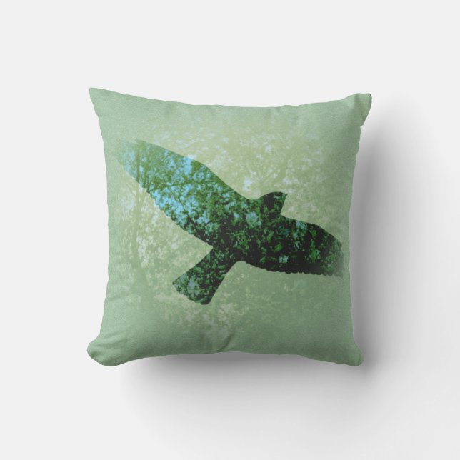 Coussin Voler un oiseau noir transparent Green Tree Tops (Recto)