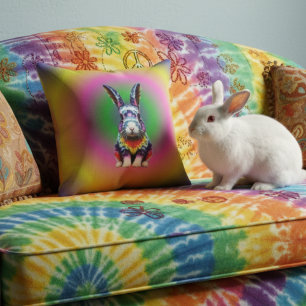 Coussin Volet lapin arc-en-ciel dégradé coloré