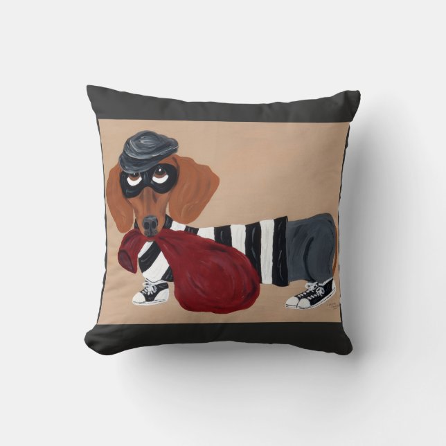 Coussin Voleur de friandises pour teckel cambrioleur (Recto)