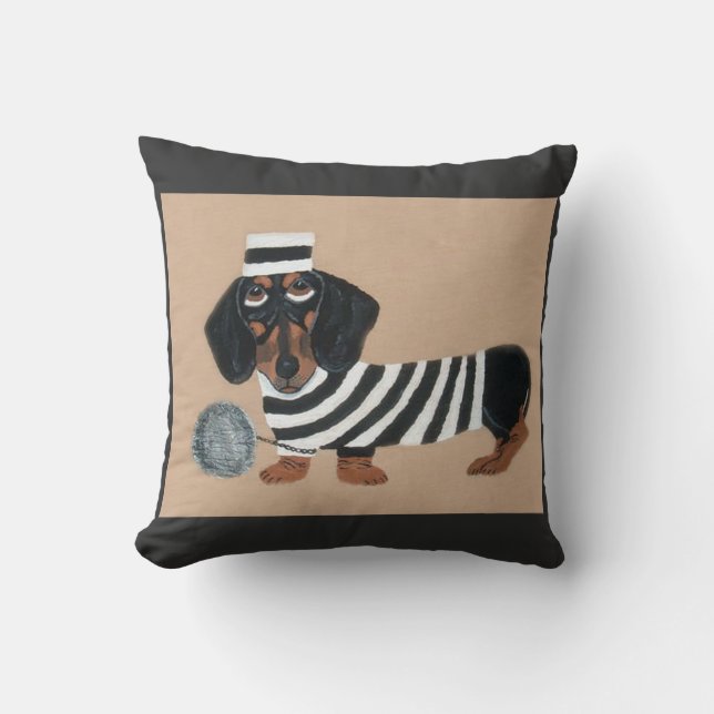 Coussin Voleur de friandises teckel noir et marron oiseau  (Recto)