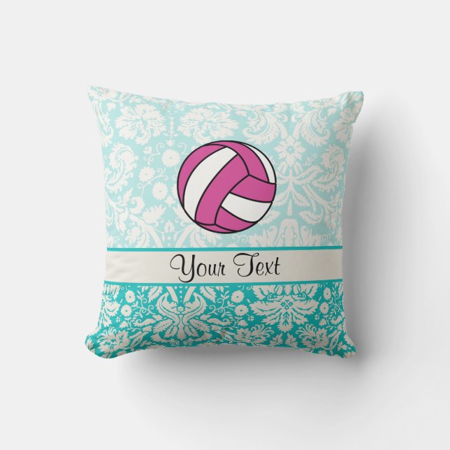 Coussin Volleyball rose ; Motif de damassé (Recto)