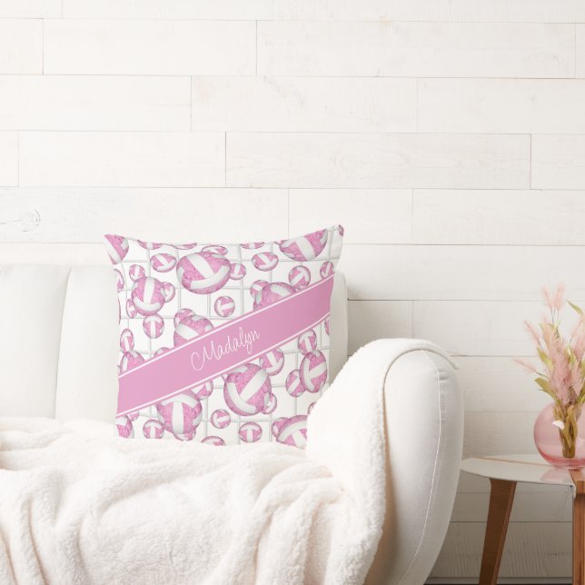 Coussin Volleyballs blanc rose motif accent net (Canapé)