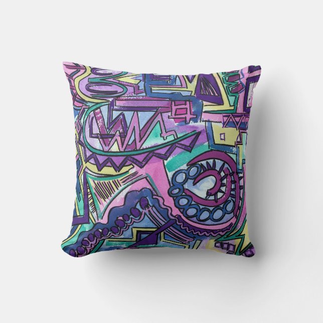 Coussin Volonté Libre - Art Abstrait Peint à la Main (Recto)