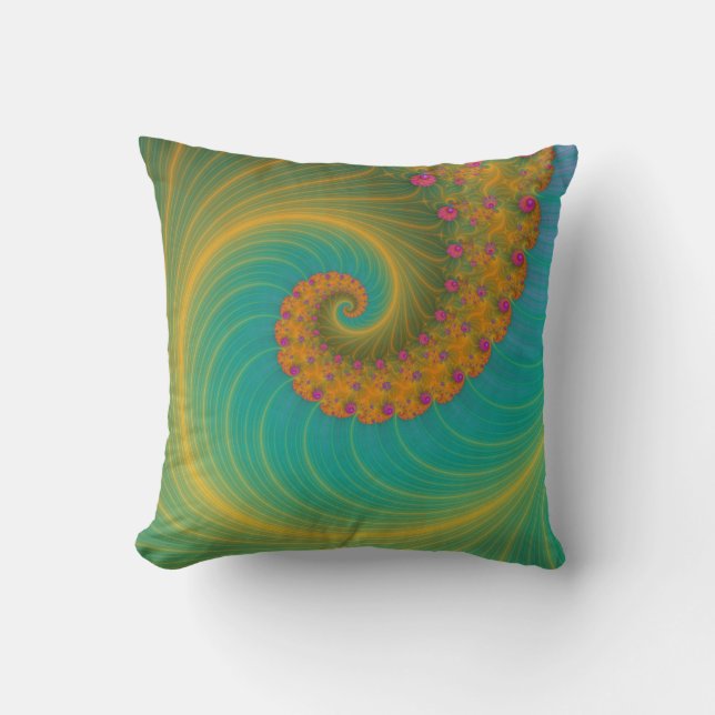 Coussin Vortex on Poppy Row in Orange and Turquoise (Recto)