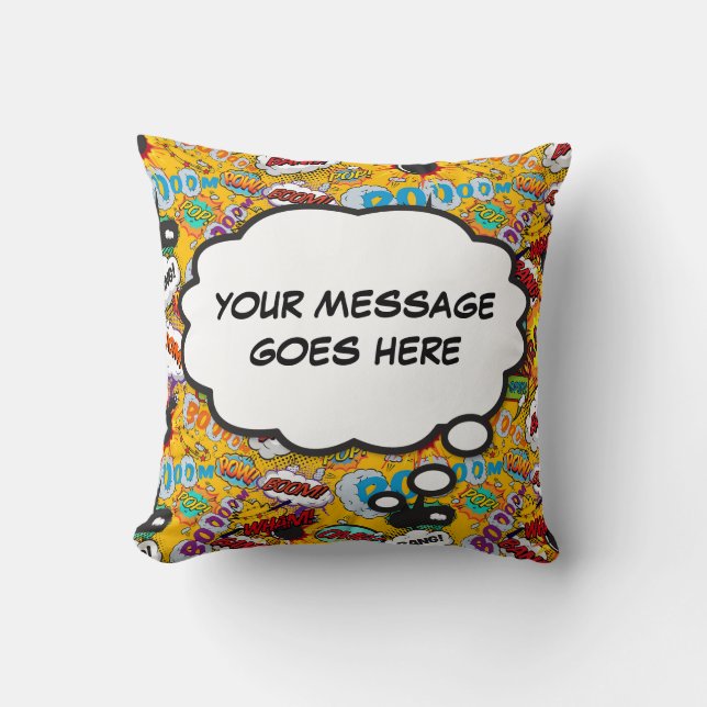 Coussin Votre bulle de pensée de message drôle rétro bande (Recto)