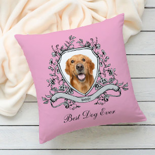 Coussin Votre chien dans une crête florale Meilleur chie